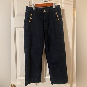 NWOT Rachel Zoe Cropped Slim Leg Dark Denim Jeans with Gold Buttons Size 4